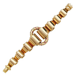 Bracelet Tank en or rose, diamants et pierres rouges - Castafiore