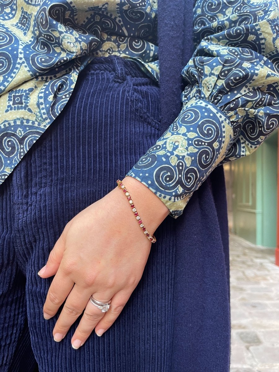 Bracelet tennis vintage en or, rubis et diamants - Castafiore