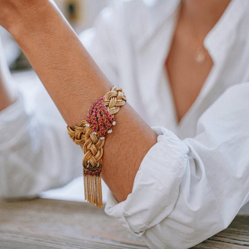Bracelet tressé en or et rubis - Castafiore
