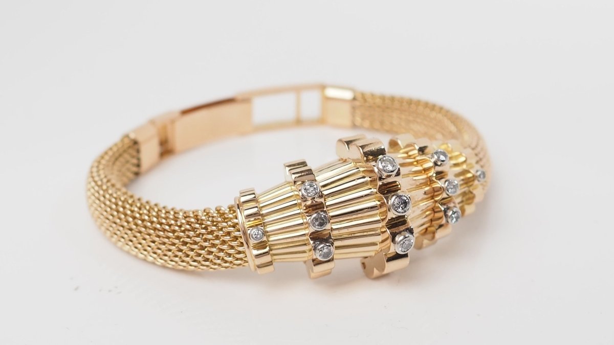 Bracelet vintage en or jaune et diamants - Castafiore