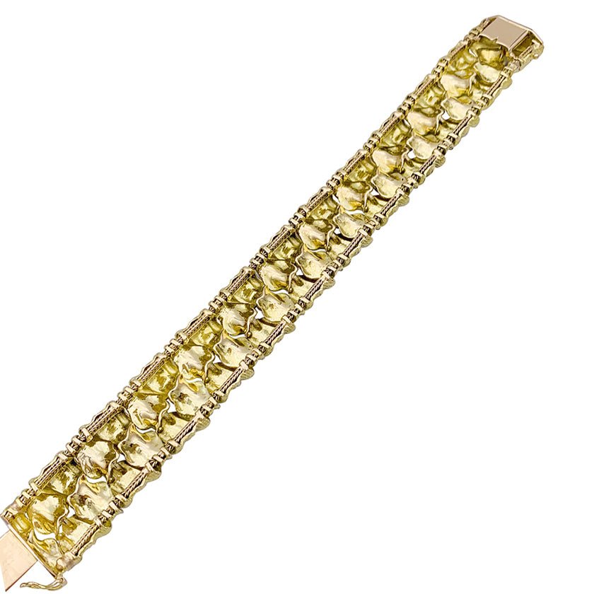 Bracelet vintage "Feuillage" en or jaune et diamants - Castafiore