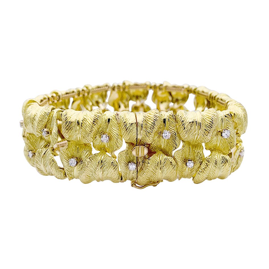 Bracelet vintage "Feuillage" en or jaune et diamants - Castafiore