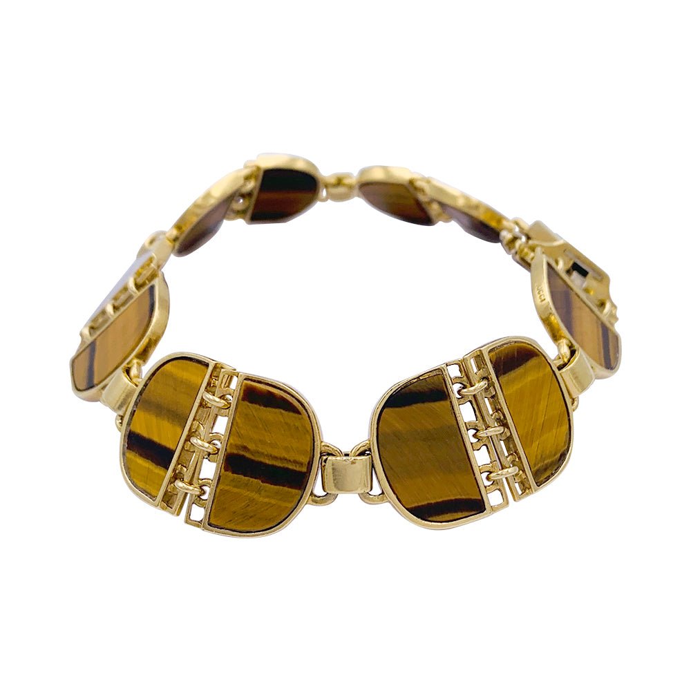 Bracelet vintage, or jaune, oeil de tigre - Castafiore