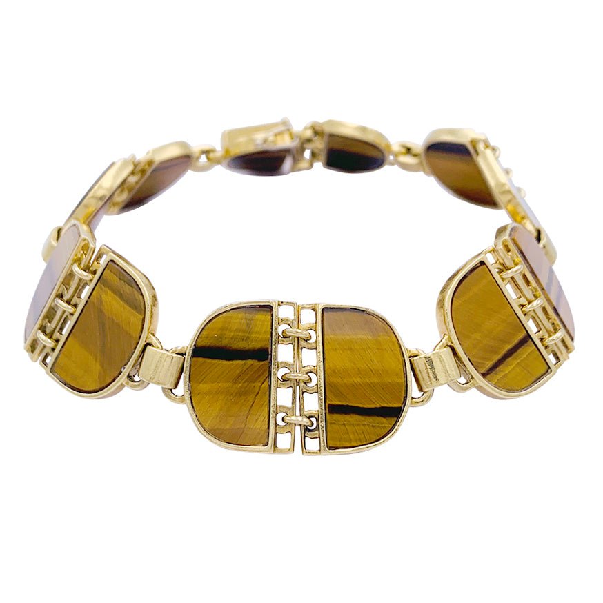 Bracelet vintage, or jaune, oeil de tigre - Castafiore