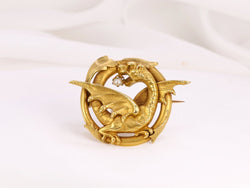 Broche ancienne chimère en or 18k et perle fine - fin du XIXe siècle - Castafiore