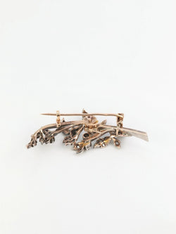 Broche ancienne trembleuse en or, argent et diamants - Castafiore