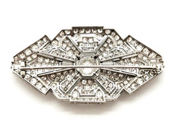 Broche Art Déco en or blanc et platine pavé diamants - Castafiore