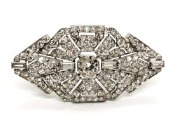 Broche Art Déco en or blanc et platine pavé diamants - Castafiore