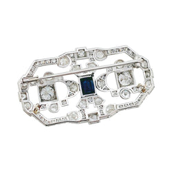 Broche Art Déco en platine, or blanc, saphir et diamants - Castafiore