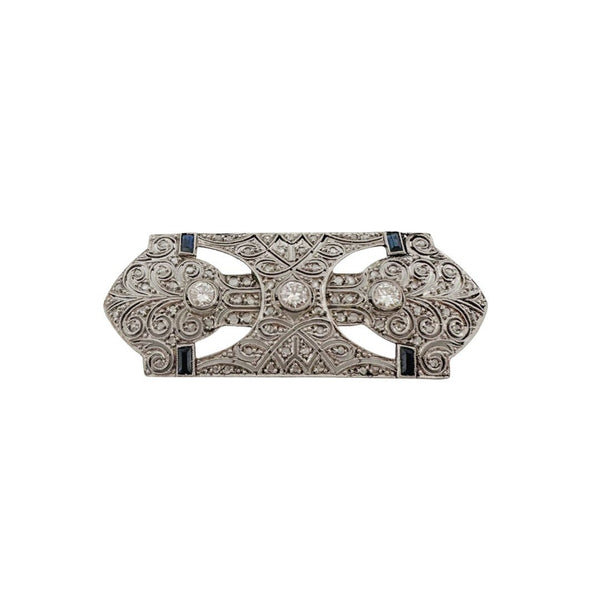 Ancienne Broche Art Déco / Nouveau En Plaqué Or 18k 750 Avec Pierre Bleue