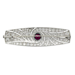 Broche Art Déco en platine, rubis et diamants - Castafiore