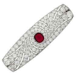 Broche Art Déco en platine, rubis et diamants - Castafiore