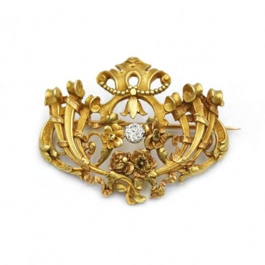Broche Art nouveau en or jaune et diamants - Castafiore