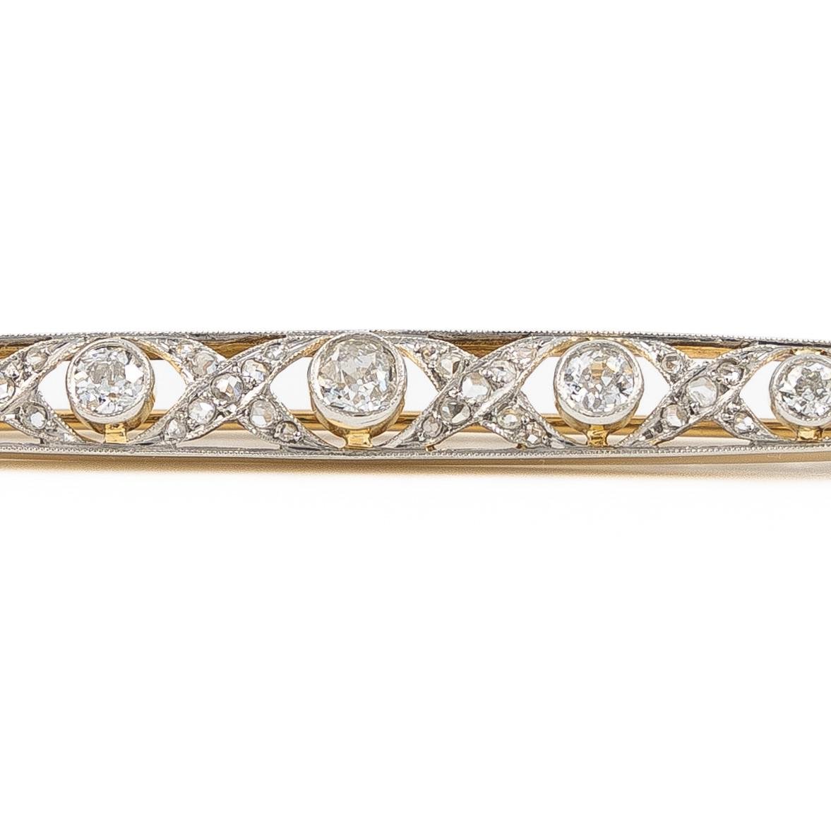 Broche Barrette Art déco en 2 ors et diamants - Castafiore