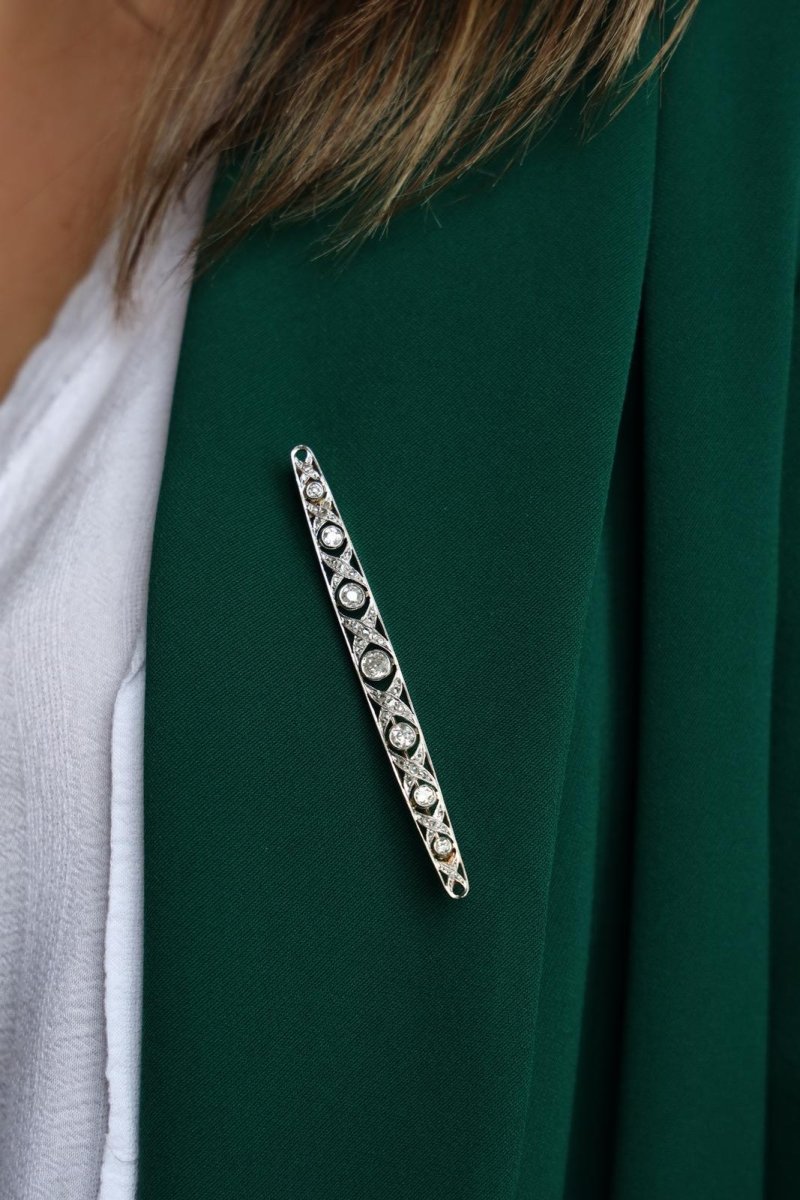 Broche Barrette Art déco en 2 ors et diamants - Castafiore