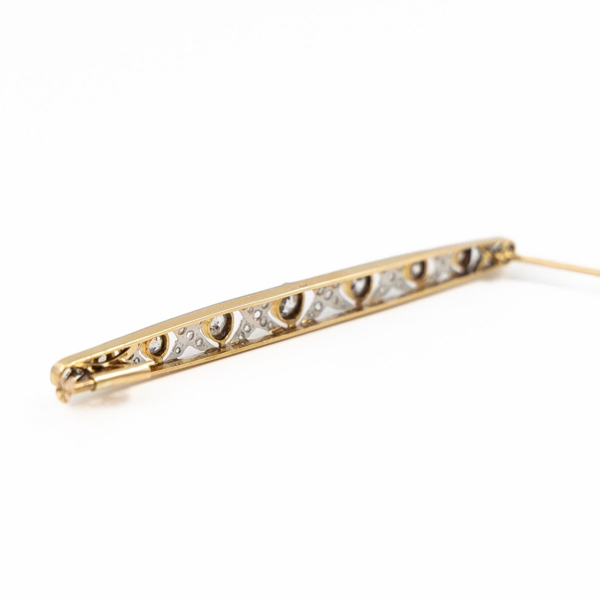 Broche Barrette Art déco en 2 ors et diamants - Castafiore