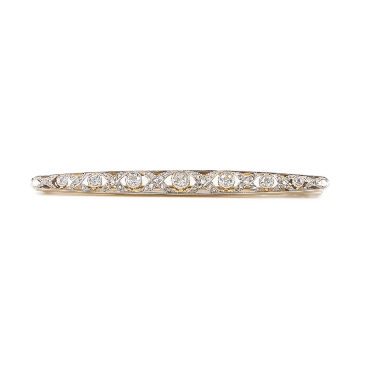 Broche Barrette Art déco en 2 ors et diamants - Castafiore