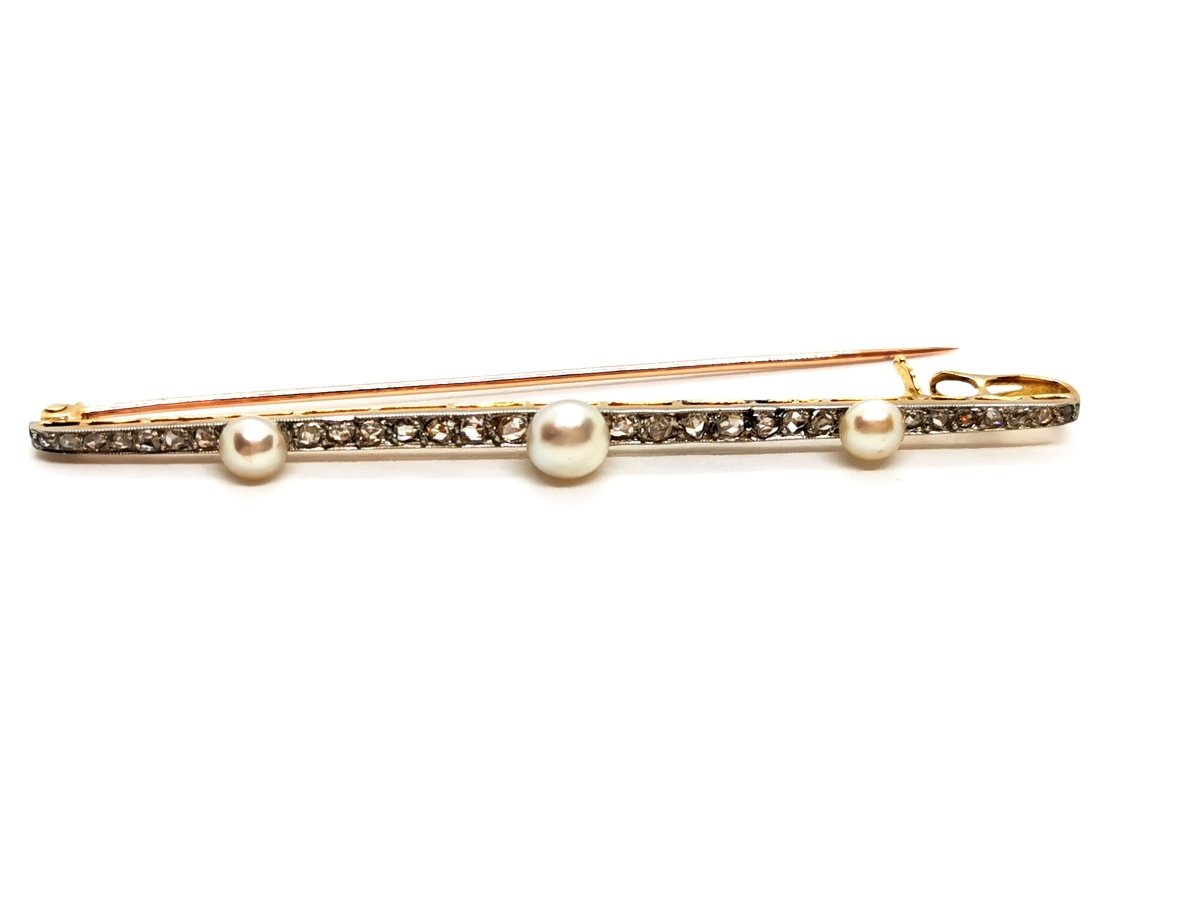 Broche Barrette en or jaune, platine et diamants - Castafiore