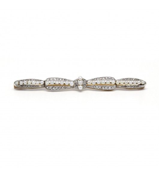 Broche barrette - Or. platine. perles et diamants - Castafiore