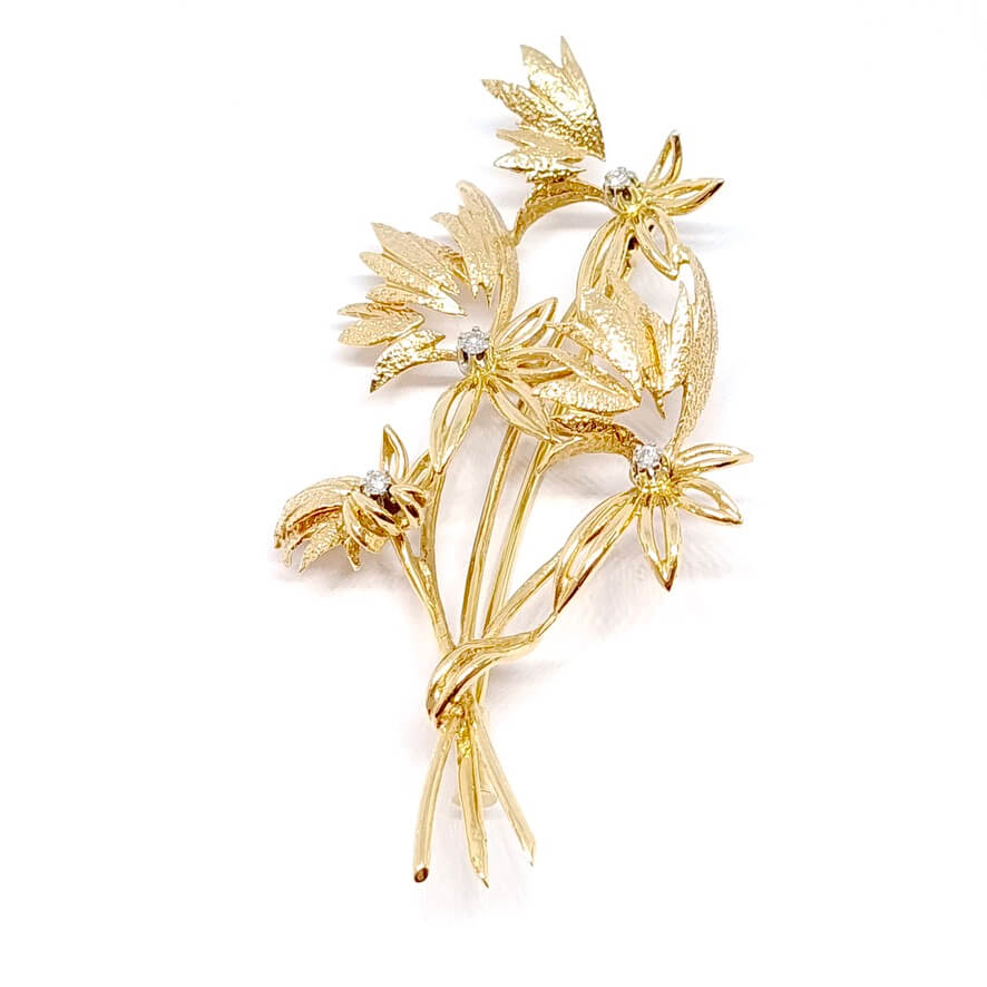 Broche “bouquet de fleurs” en or jaune et diamants - Castafiore