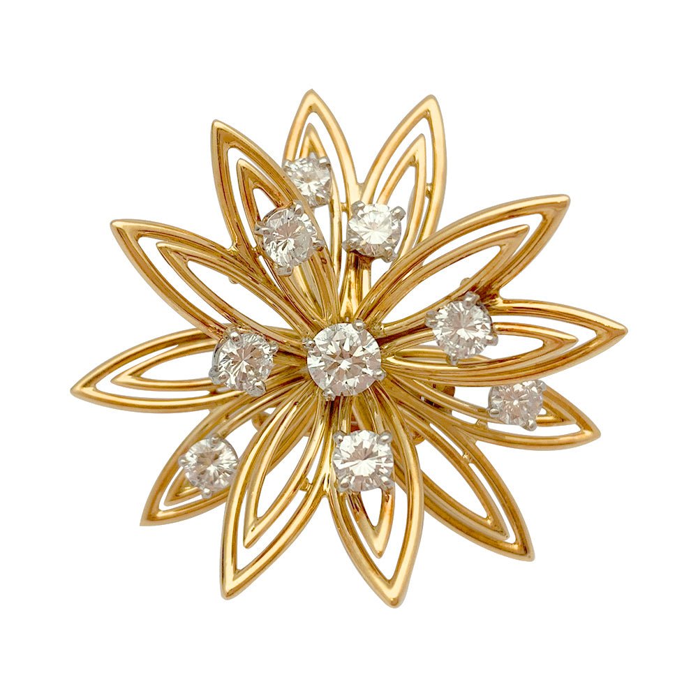Broche CARTIER "Fleur" en or jaune et diamants - Castafiore