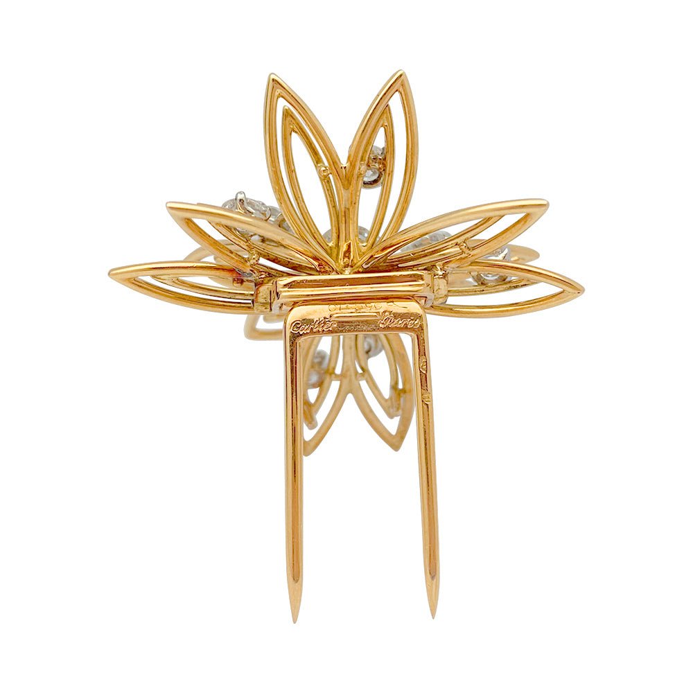 Broche CARTIER "Fleur" en or jaune et diamants - Castafiore