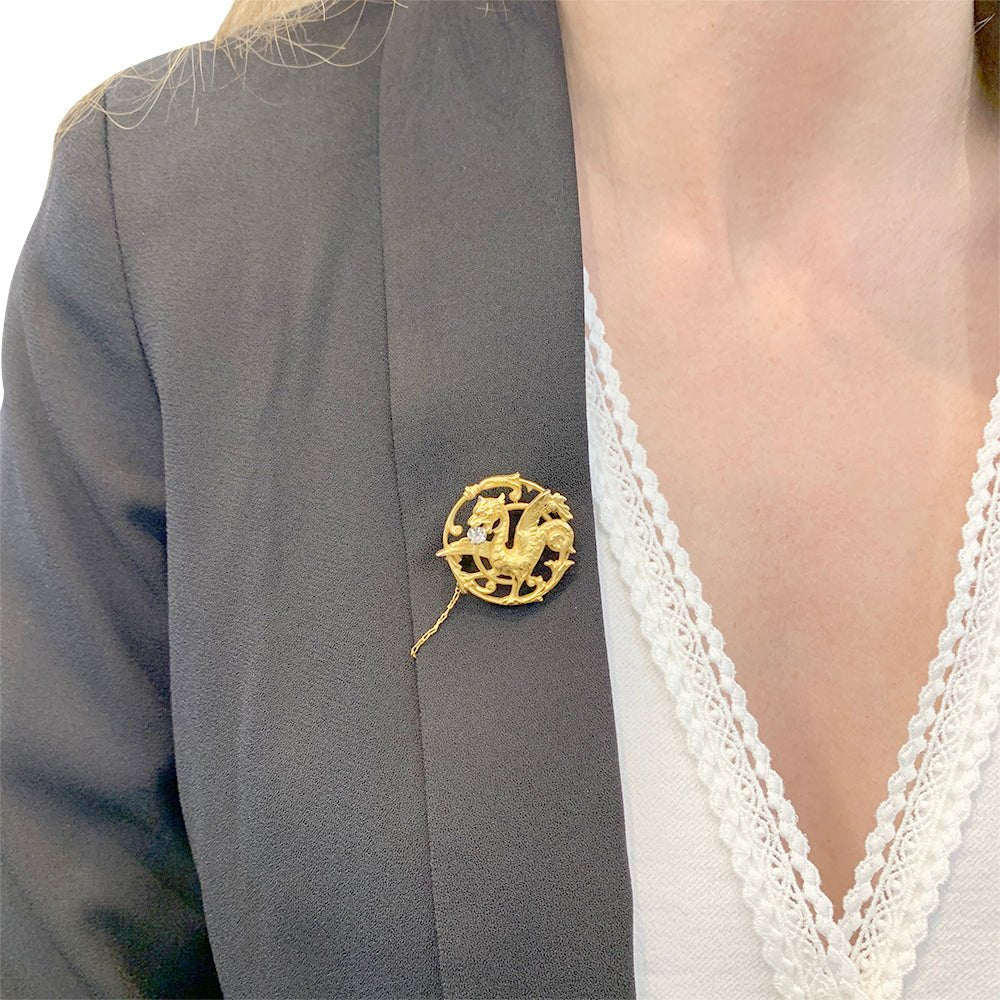 Broche "Chimère" or jaune et diamant. - Castafiore