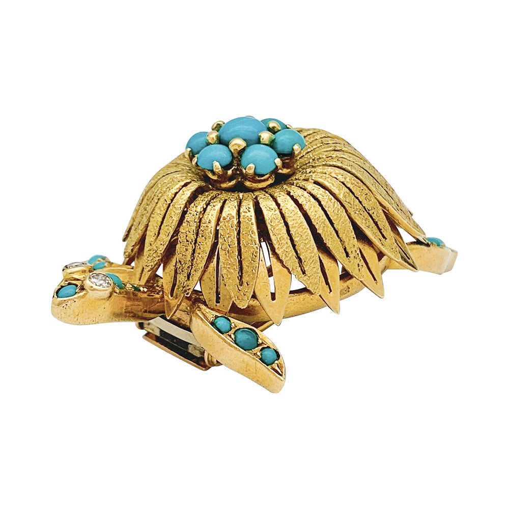 Broche Civanyan, "Tortue", or jaune, turquoises - Castafiore