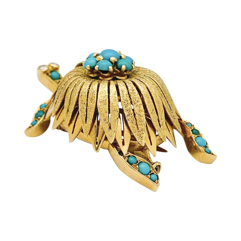 Broche Civanyan, "Tortue", or jaune, turquoises - Castafiore