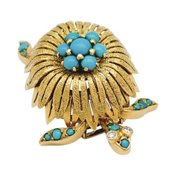 Broche Civanyan, "Tortue", or jaune, turquoises - Castafiore