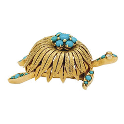 Broche Civanyan, "Tortue", or jaune, turquoises - Castafiore
