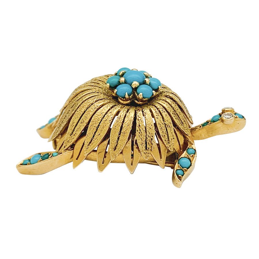 Broche Civanyan, "Tortue", or jaune, turquoises - Castafiore