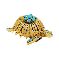 Broche Civanyan, "Tortue", or jaune, turquoises - Castafiore