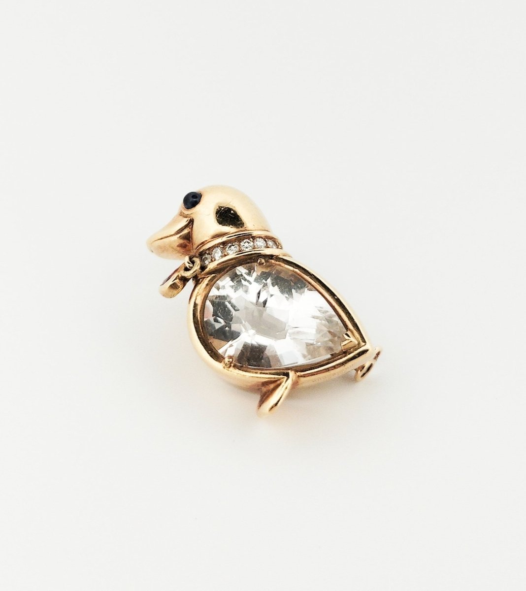 Broche Clip BOUCHERON "Oiseau" en or jaune et en cristal de roche - Castafiore