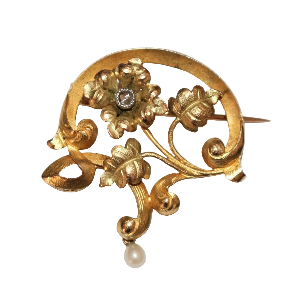 Broche Clip en or jaune et en perle - Castafiore