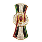 Broche Clip en or jaune et en rubis, émeraudes, onyx et diamants - Castafiore