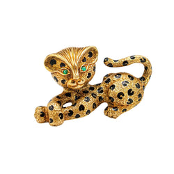 Broche Clip FRED Panthère en or jaune, email et émeraude - Castafiore