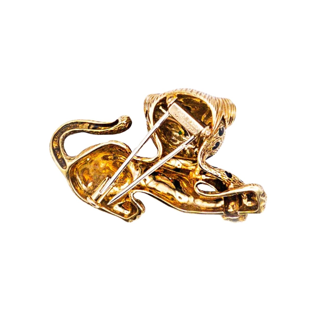 Broche Clip FRED Panthère en or jaune, email et émeraude - Castafiore