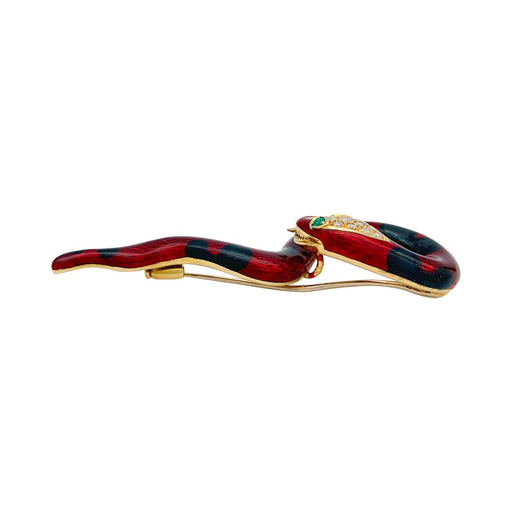 Broche DAVID WEBB, "Serpent", émail, diamants et émeraudes - Castafiore