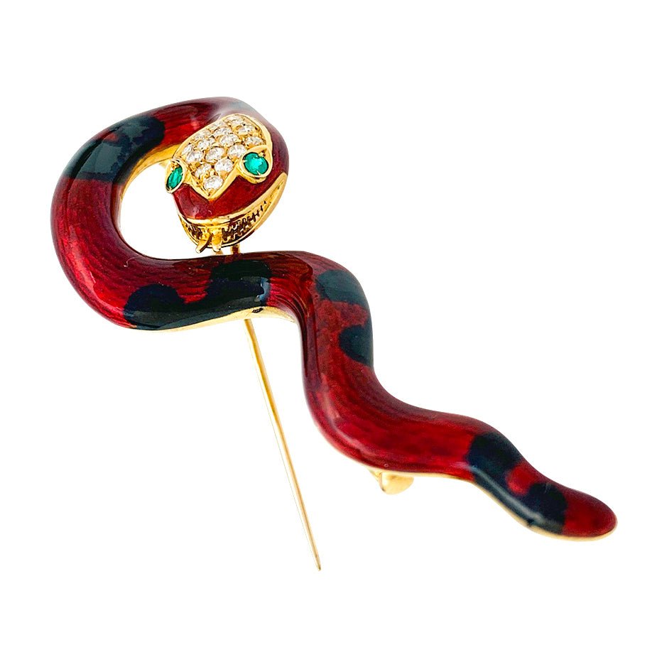 Broche DAVID WEBB, "Serpent", émail, diamants et émeraudes - Castafiore