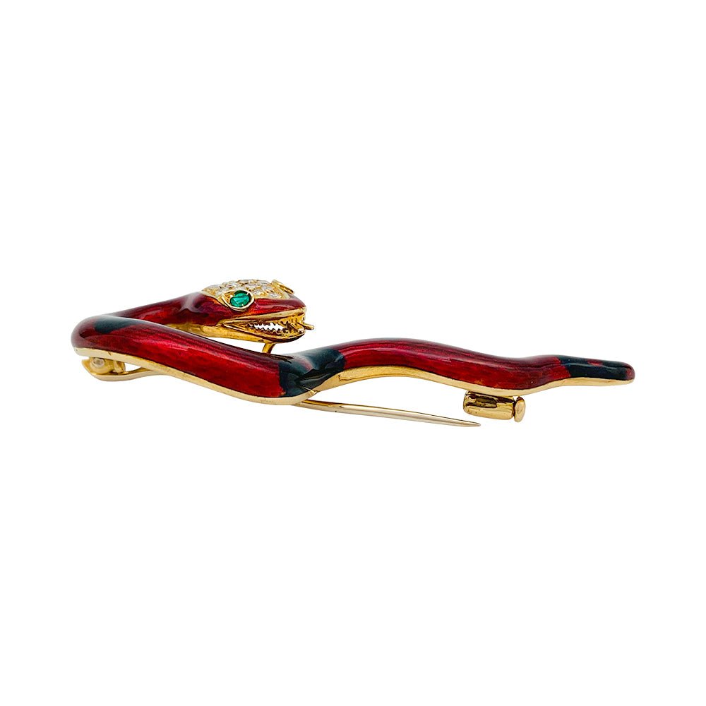 Broche DAVID WEBB, "Serpent", émail, diamants et émeraudes - Castafiore