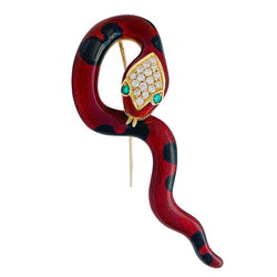 Broche DAVID WEBB, "Serpent", émail, diamants et émeraudes - Castafiore