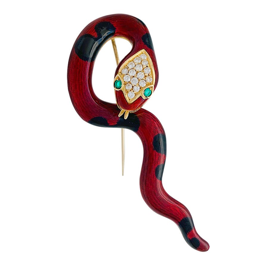Broche DAVID WEBB, "Serpent", émail, diamants et émeraudes - Castafiore