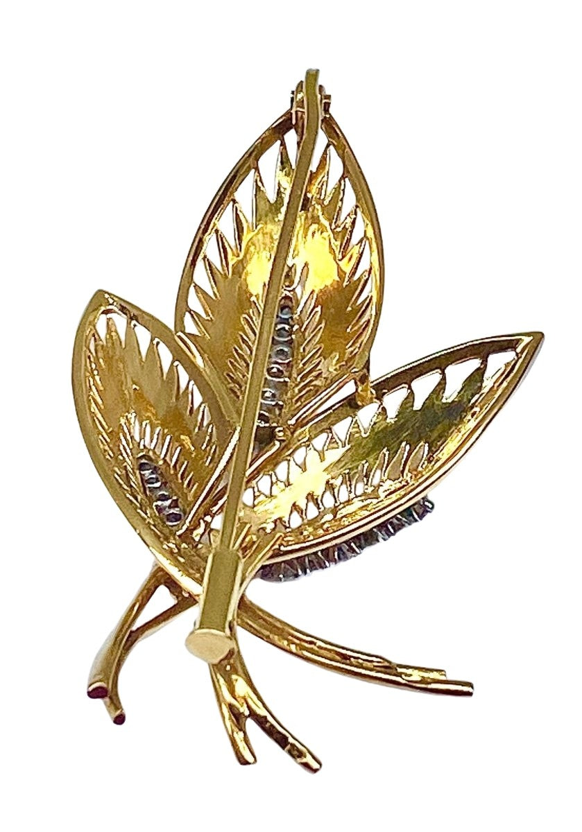 Broche en or jaune 18 carats sertie de 16 diamants, vers 1940/1960 - Castafiore