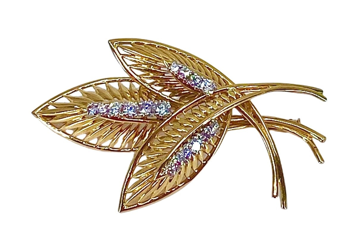 Broche en or jaune 18 carats sertie de 16 diamants, vers 1940/1960 - Castafiore