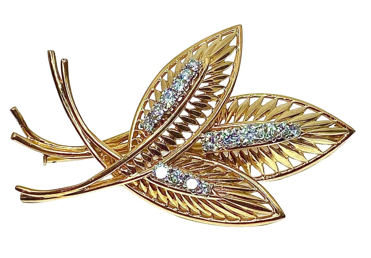 Broche en or jaune 18 carats sertie de 16 diamants, vers 1940/1960 - Castafiore