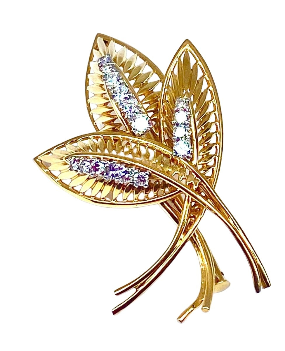 Broche en or jaune 18 carats sertie de 16 diamants, vers 1940/1960 - Castafiore
