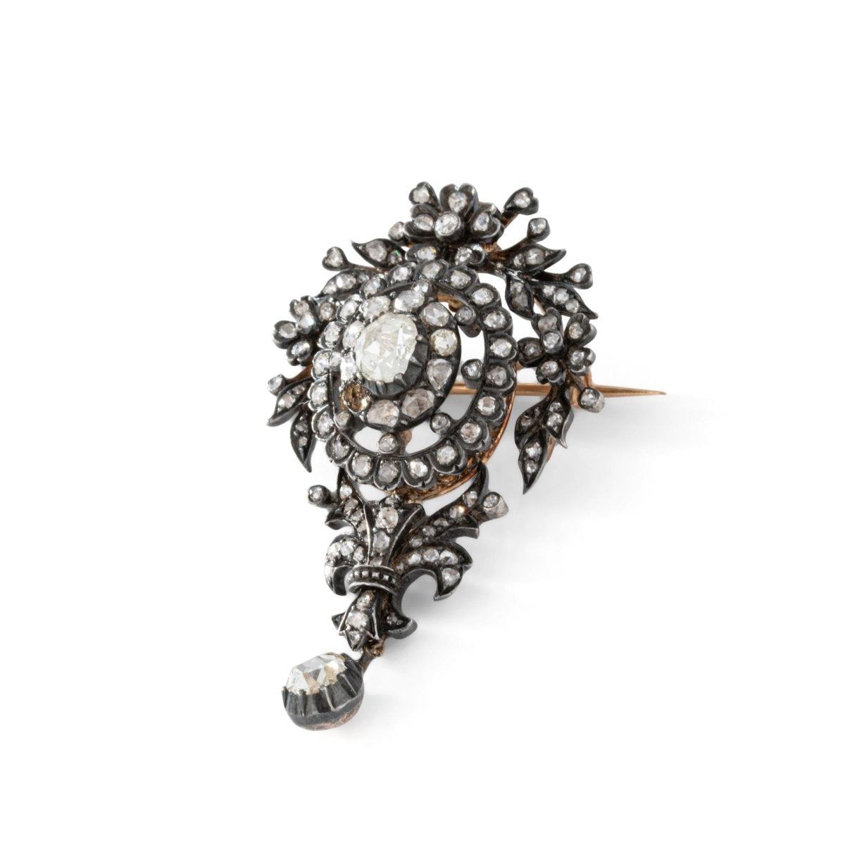 Broche en or jaune, argent et diamants Fin XIX - Castafiore