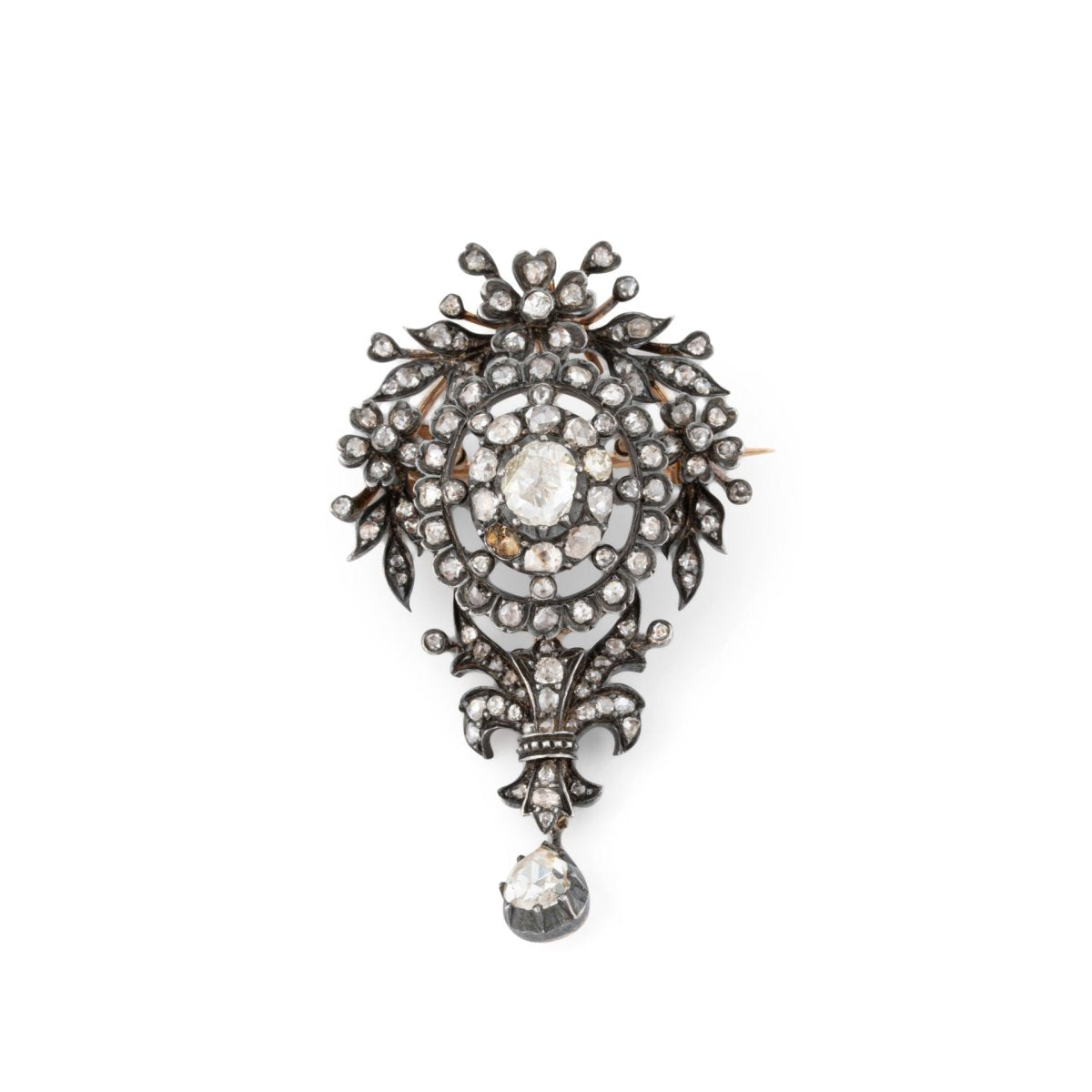 Broche en or jaune, argent et diamants Fin XIX - Castafiore