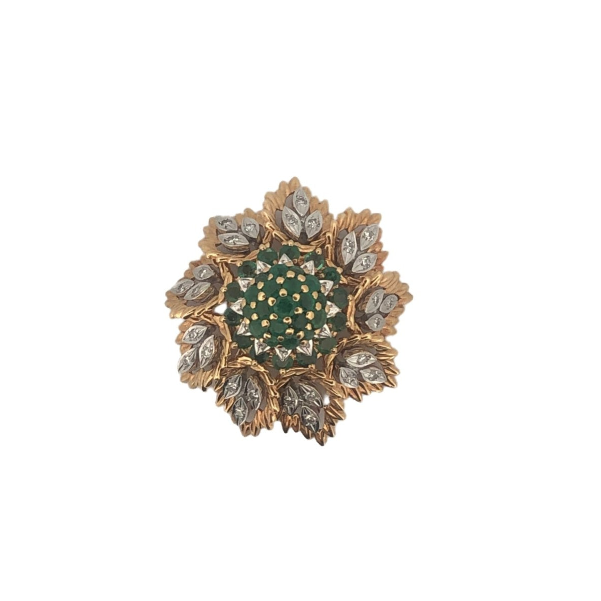 Broche en or jaune, diamants et émeraudes - Castafiore